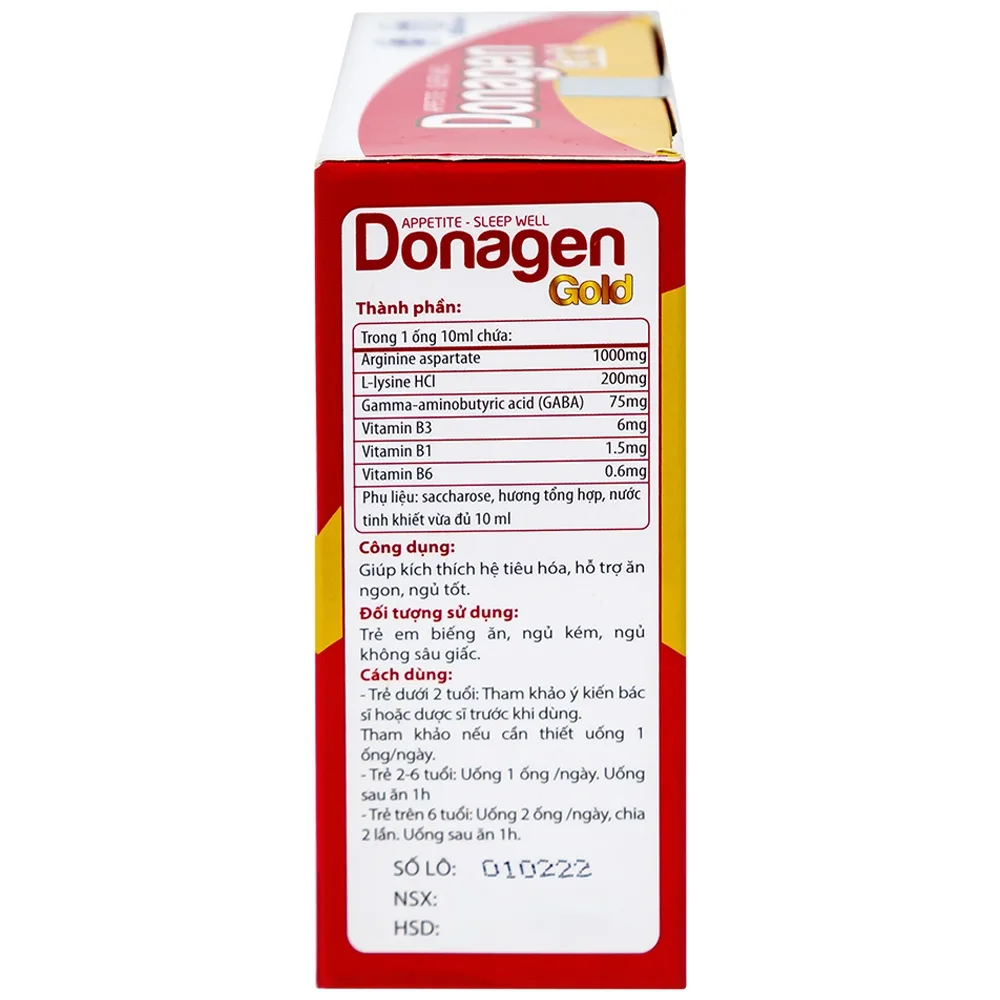 Hình ảnh Dung dịch Donagen Gold Đông Nam Á ăn ngon, ngủ tốt, kích thích hệ tiêu hóa (20 ống x 10ml)