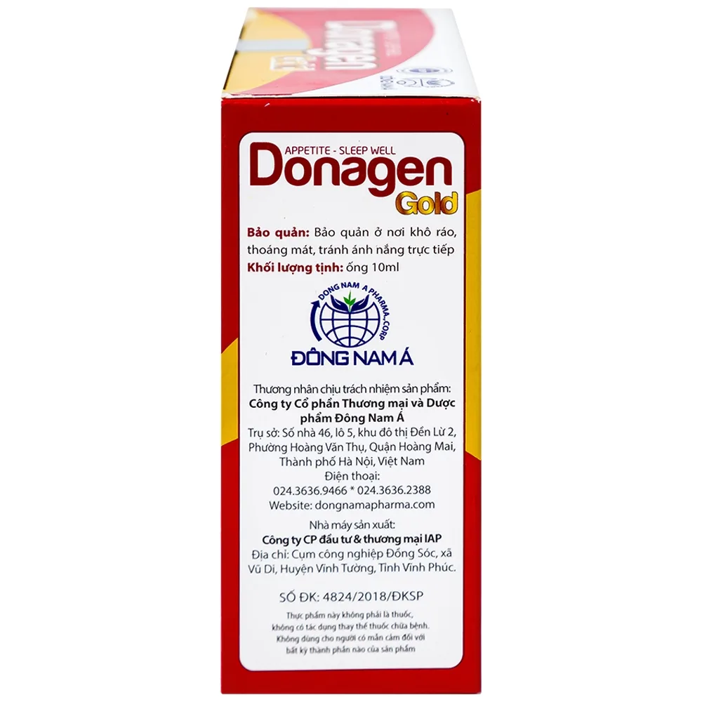 Hình ảnh Dung dịch Donagen Gold Đông Nam Á ăn ngon, ngủ tốt, kích thích hệ tiêu hóa (20 ống x 10ml)