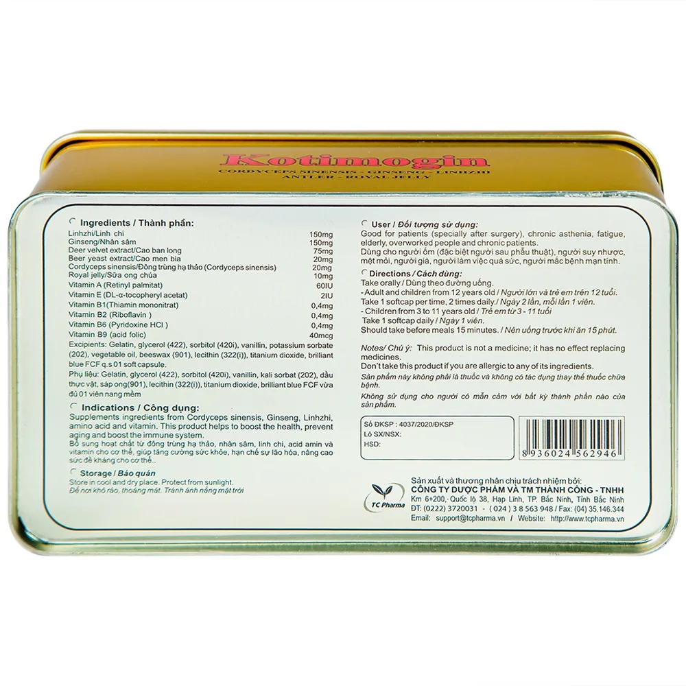 Hình ảnh Viên uống Sâm - Đông Trùng Hạ Thảo Kotimogin tăng cường sức khỏe (20 vỉ x 3 viên)