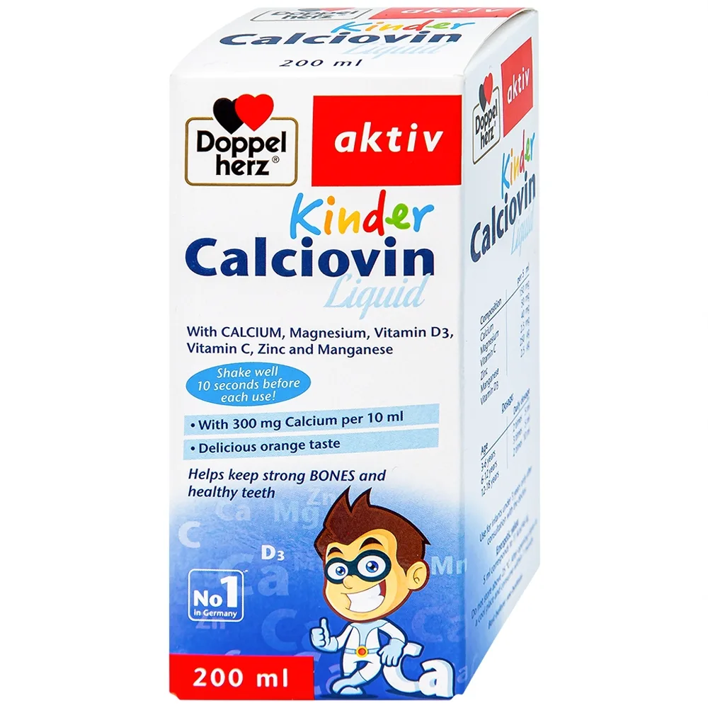 Hình ảnh Dung dịch Kinder Calciovin Liquid Doppelherz Aktiv bổ sung canxi, magie và các vitamin (200ml)