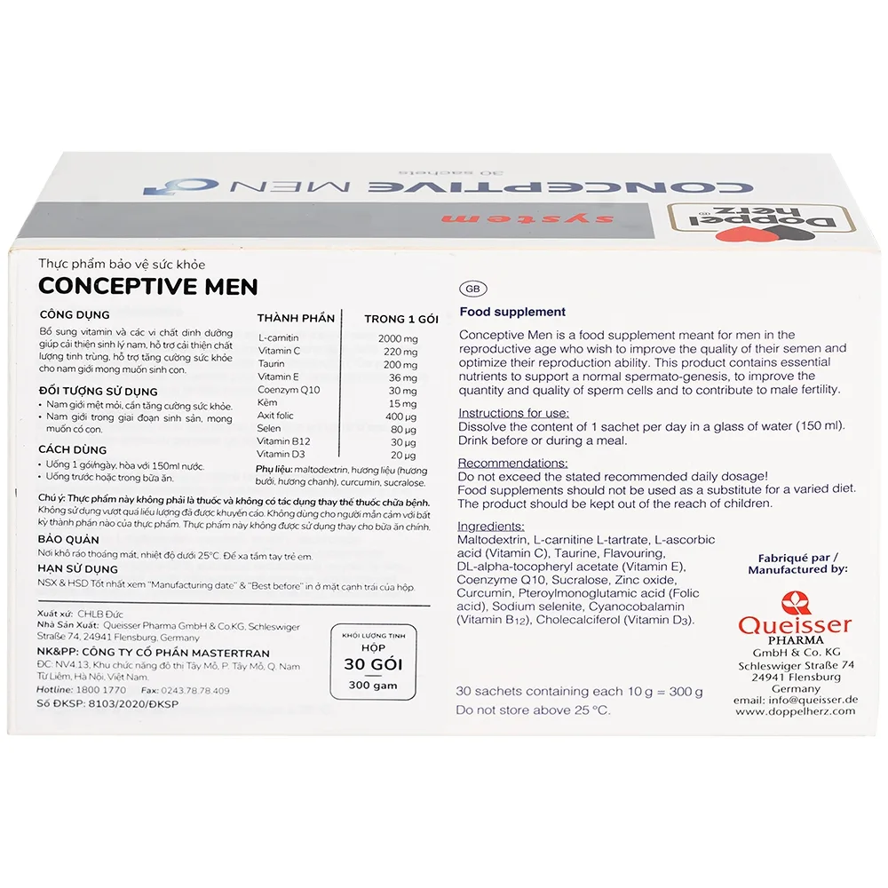 Hình ảnh Doppelherz Conceptive Men 10g bổ sung vitamin và các vi chất dinh dưỡng hỗ trợ cải thiện sinh lý nam (30 gói)