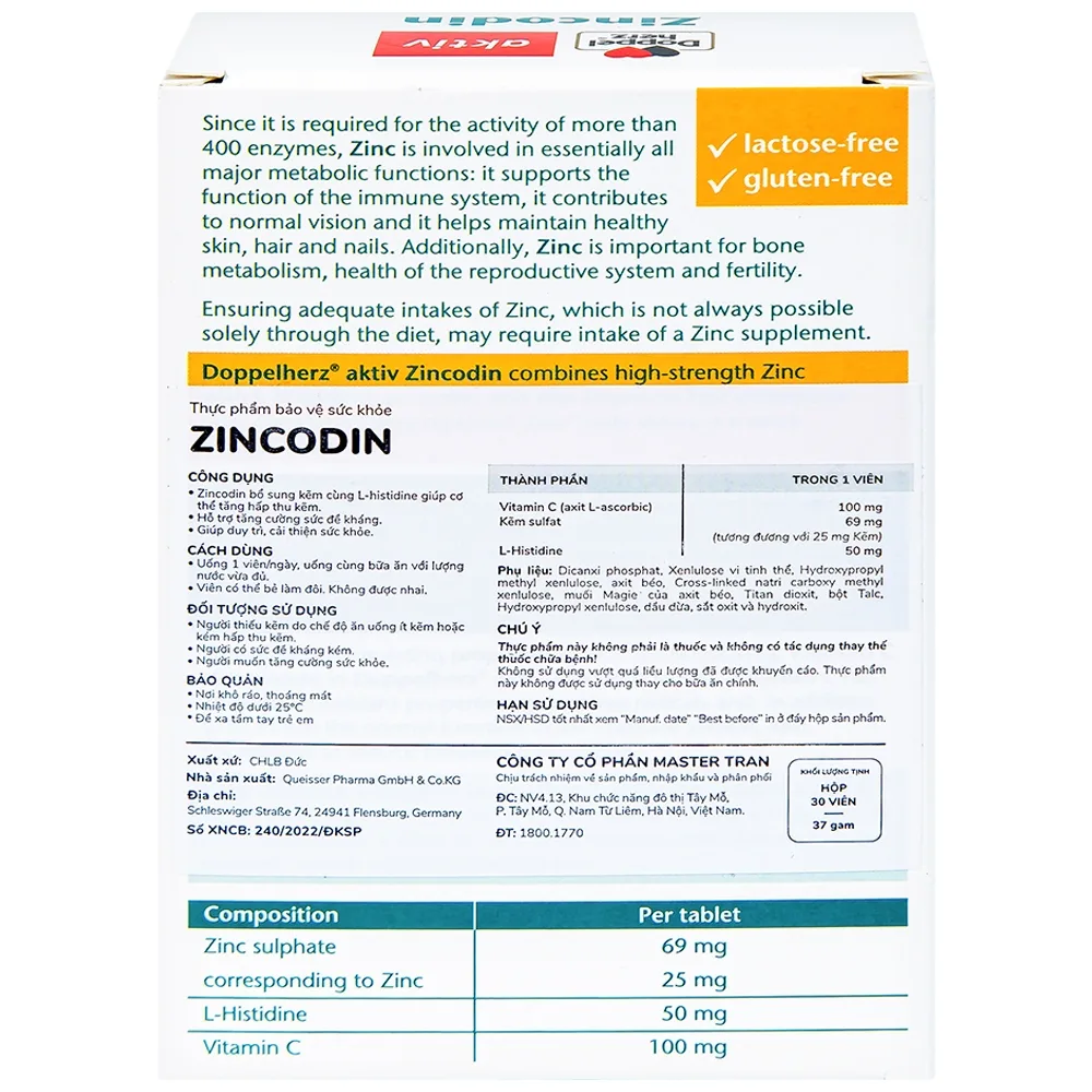 Hình ảnh Viên uống Zincodin Doppelherz Aktiv bổ sung kẽm và L-histidine (3 vỉ x 10 viên)