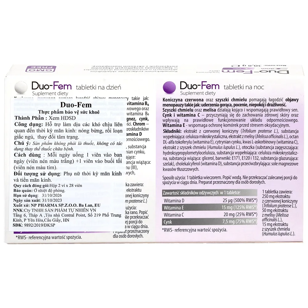 Hình ảnh Viên uống Duo-Fem NP Pharma hỗ trợ làm dịu các khó chịu liên quan đến thời kì mãn kinh (2 vỉ x 28 viên)