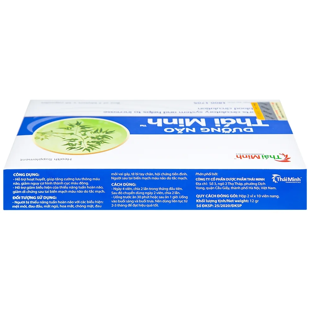 Hình ảnh Viên uống Dưỡng Não Thái Minh hỗ trợ hoạt huyết, tăng cường lưu thông máu não (2 vỉ x 10 viên)