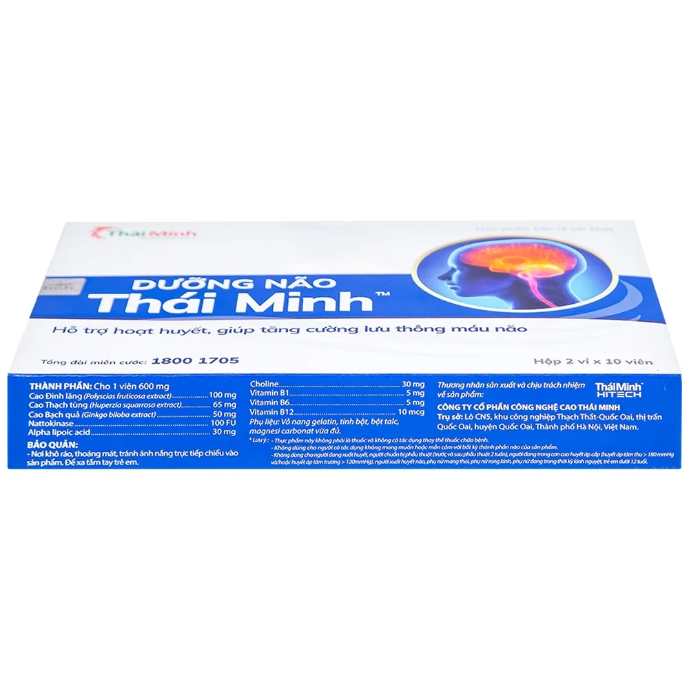 Hình ảnh Viên uống Dưỡng Não Thái Minh hỗ trợ hoạt huyết, tăng cường lưu thông máu não (2 vỉ x 10 viên)