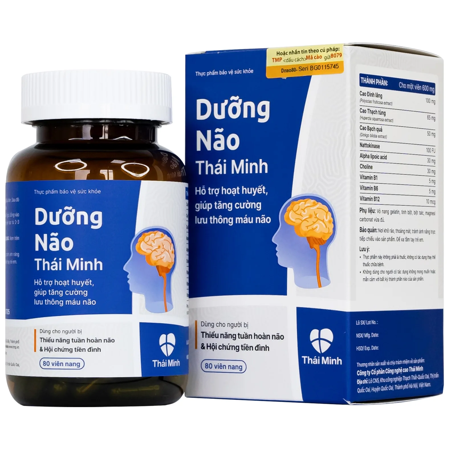 Hình ảnh Viên uống Dưỡng Não Thái Minh hỗ trợ hoạt huyết, tăng cường lưu thông máu não (80 viên)