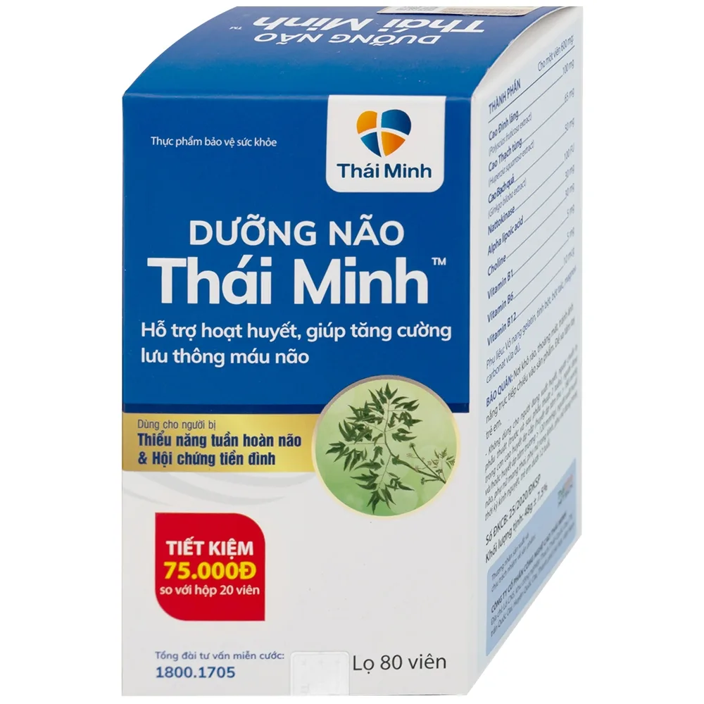 Hình ảnh Viên uống Dưỡng Não Thái Minh hỗ trợ hoạt huyết, tăng cường lưu thông máu não (80 viên)