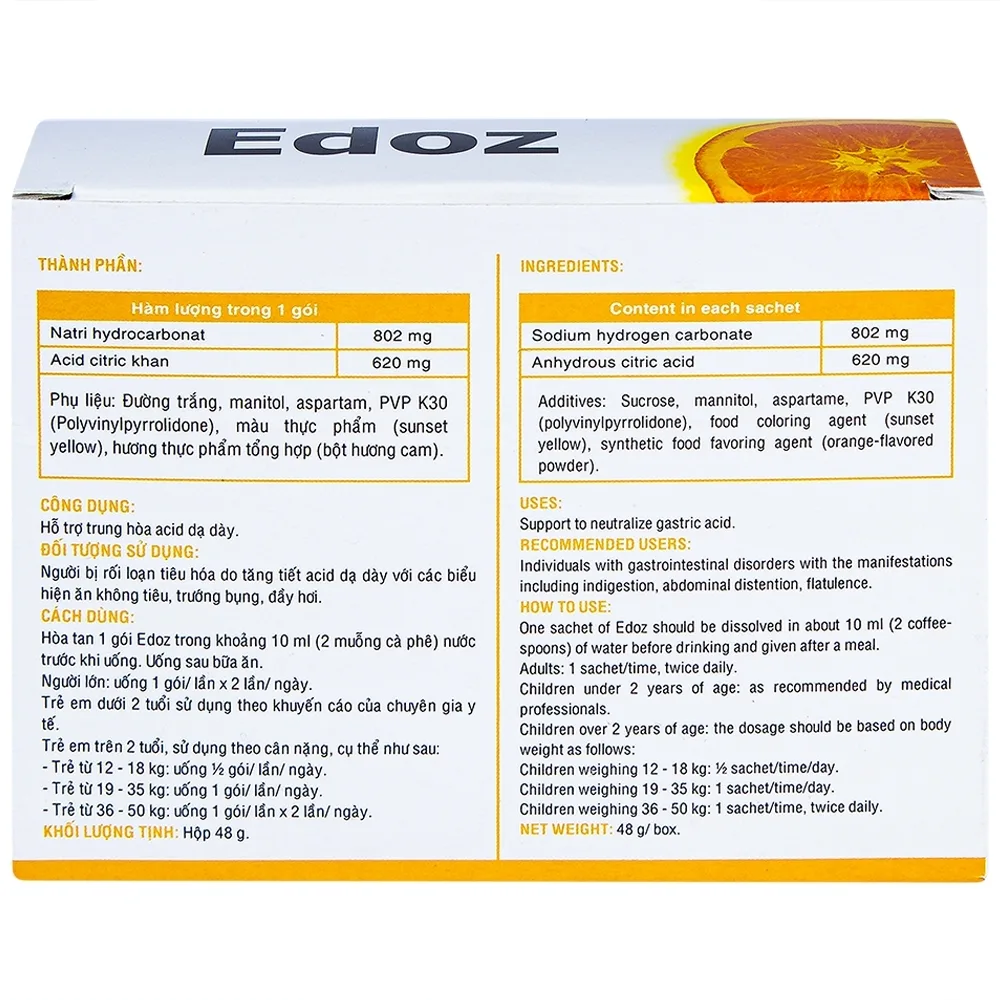 Hình ảnh Bột sủi bọt Edoz DHG hỗ trợ trung hòa acid dạ dày (24 gói x 2g)