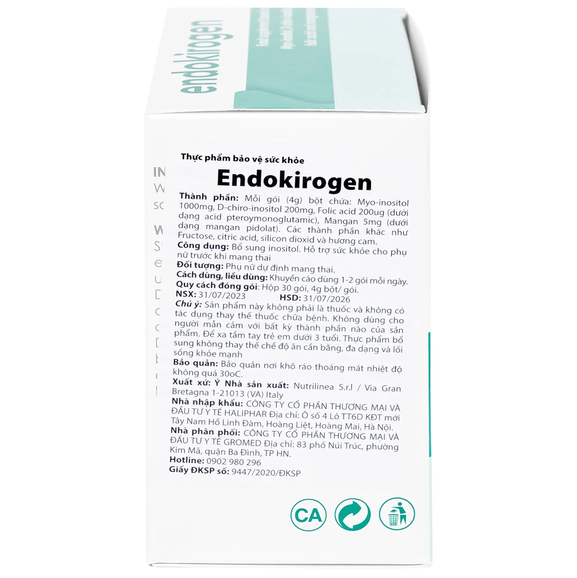 Hình ảnh Bột uống Endokirogen 4g Nutrilinea bổ sung inositol, hỗ trợ sức khỏe cho phụ nữ trước khi mang thai (30 gói)