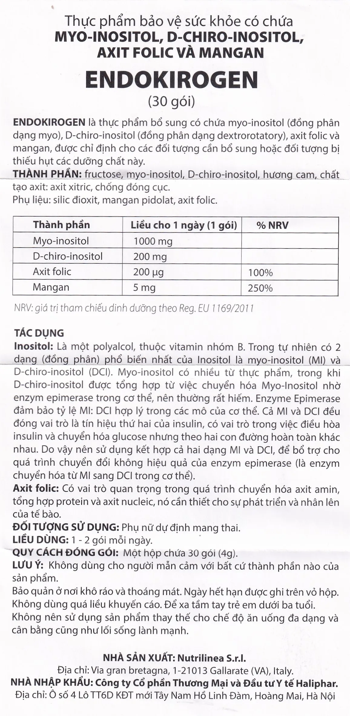 Hình ảnh Bột uống Endokirogen 4g Nutrilinea bổ sung inositol, hỗ trợ sức khỏe cho phụ nữ trước khi mang thai (30 gói)