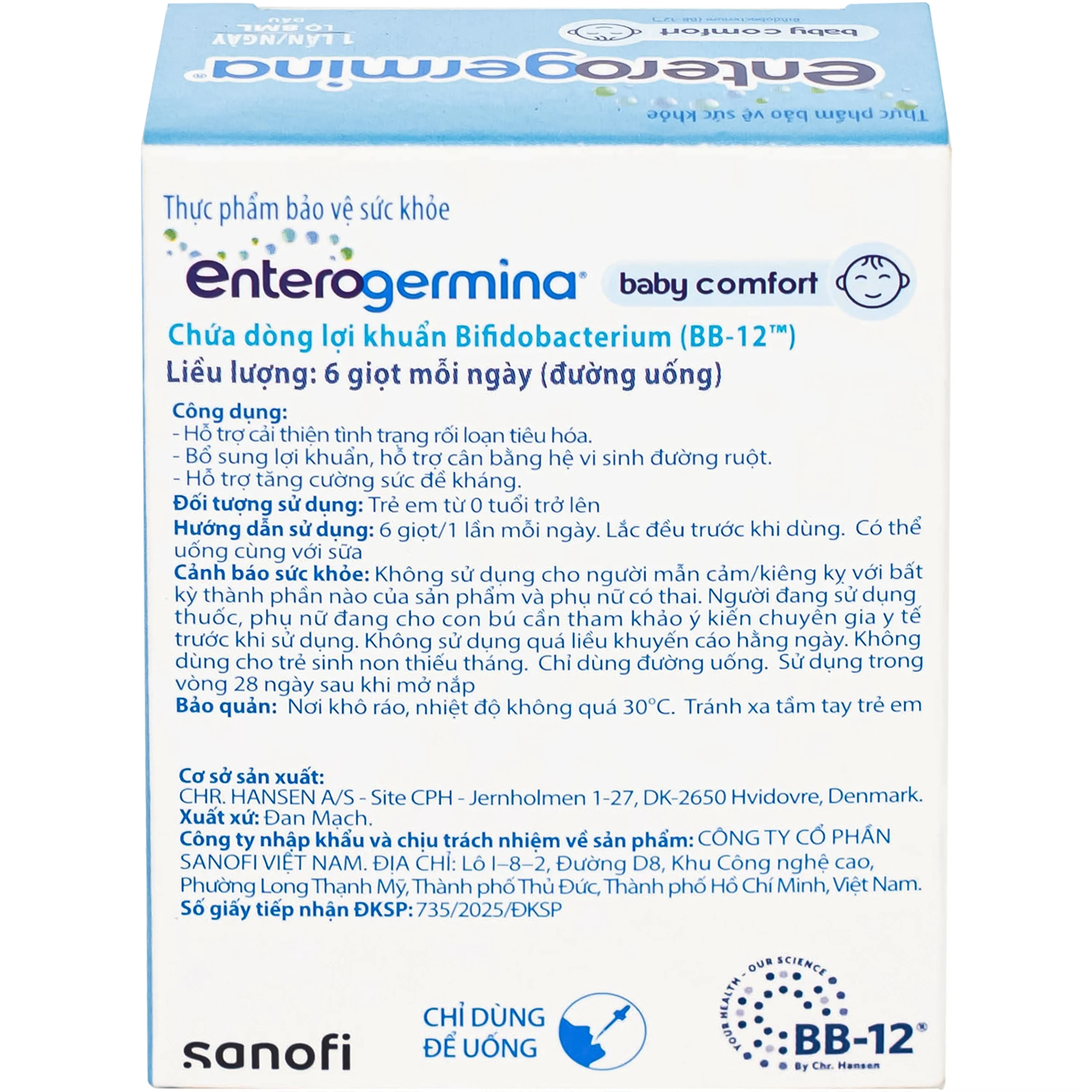 Hình ảnh Men vi sinh Enterogermina Baby Comfort Sanofi cho trẻ sơ sinh chứa lợi khuẩn BB12 (Lọ 8ml)