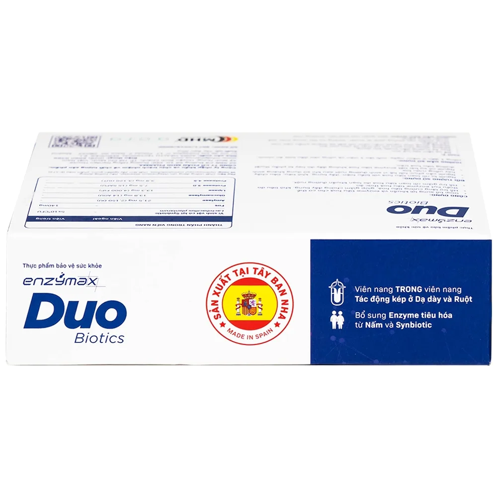 Hình ảnh Viên uống EnzymaxDuo Biotics MHD bổ sung lợi khuẩn và enzyme tiêu hóa cho cơ thể (2 vỉ x 10 viên)