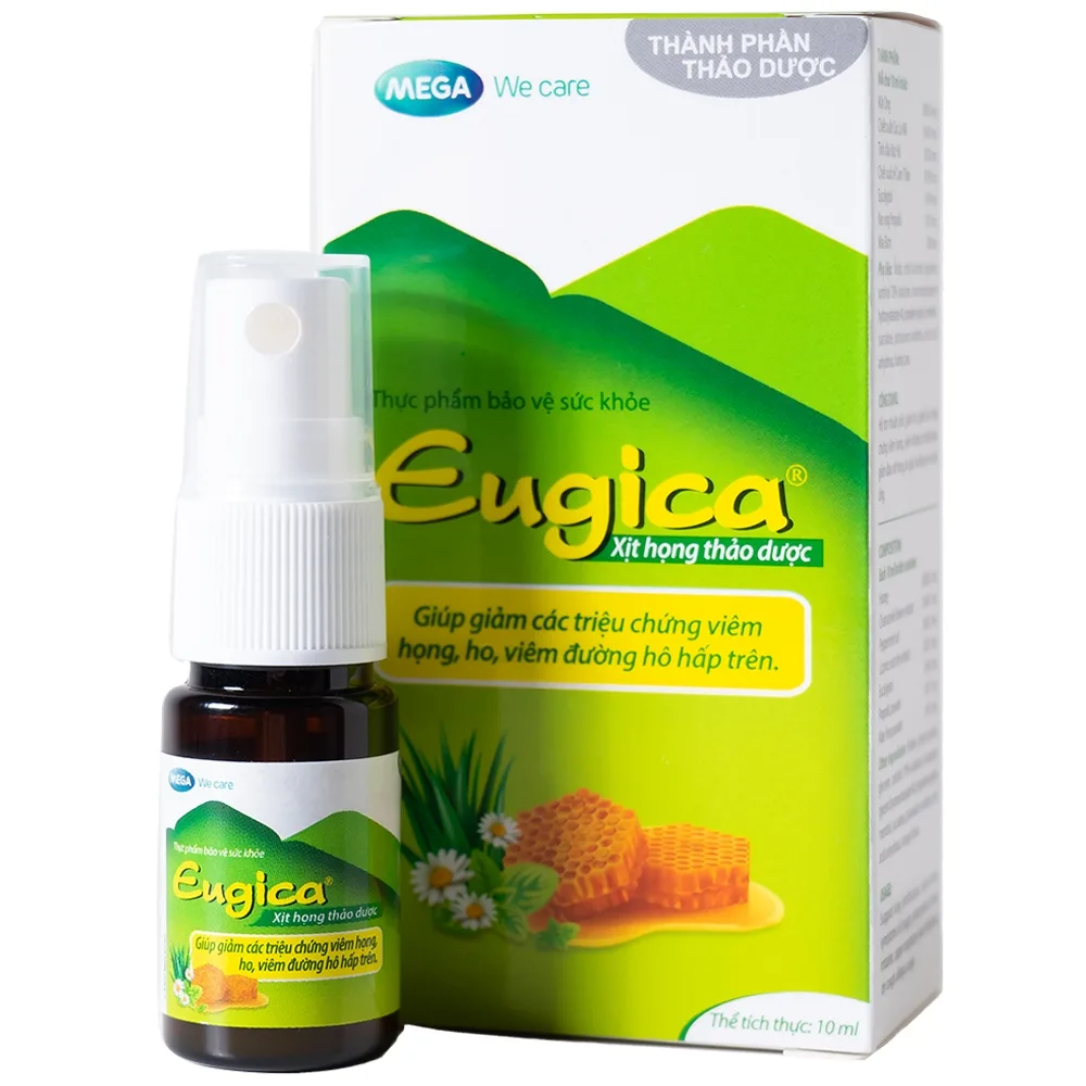 Hình ảnh Xịt họng thảo dược Eugica Mega We Care giảm các triệu chứng viêm họng, ho, viêm đường hô hấp trên (10ml)