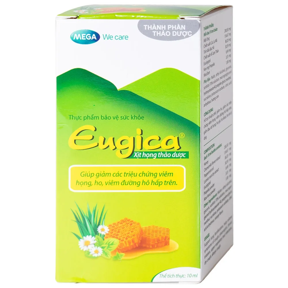 Hình ảnh Xịt họng thảo dược Eugica Mega We Care giảm các triệu chứng viêm họng, ho, viêm đường hô hấp trên (10ml)