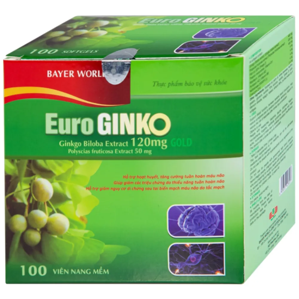 Hình ảnh Viên uống Euro Ginko Gold HD Pharma hỗ trợ hoạt huyết, tăng cường tuần hoàn máu não (100 viên)
