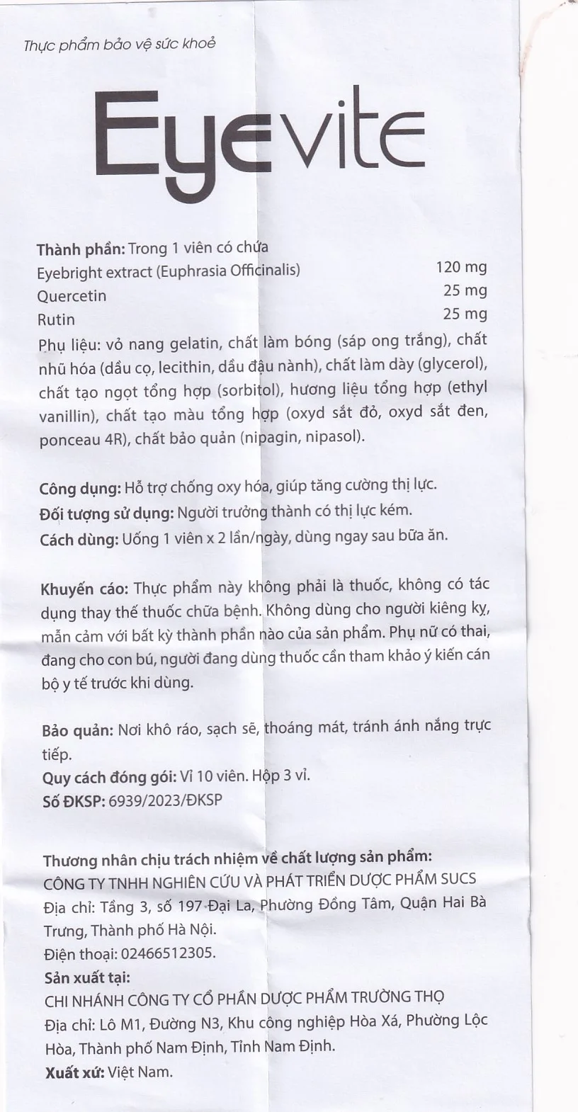 Hình ảnh Viên uống Eyevite Sucs hỗ trợ chống oxy hóa, tăng cường thị lực (3 vỉ x 10 viên)