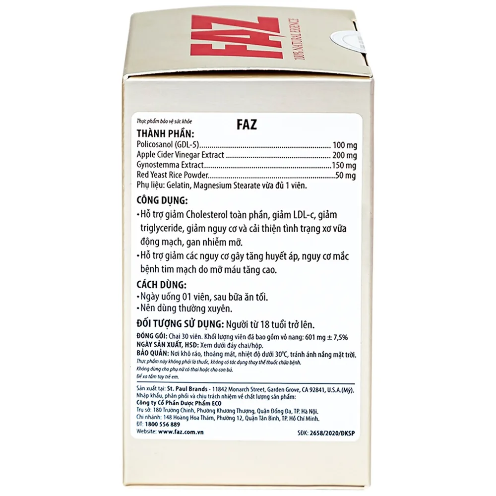 Hình ảnh Viên uống FAZ Ecogreen hỗ trợ giảm cholesterol toàn phần, giảm LDL-c (30 viên)