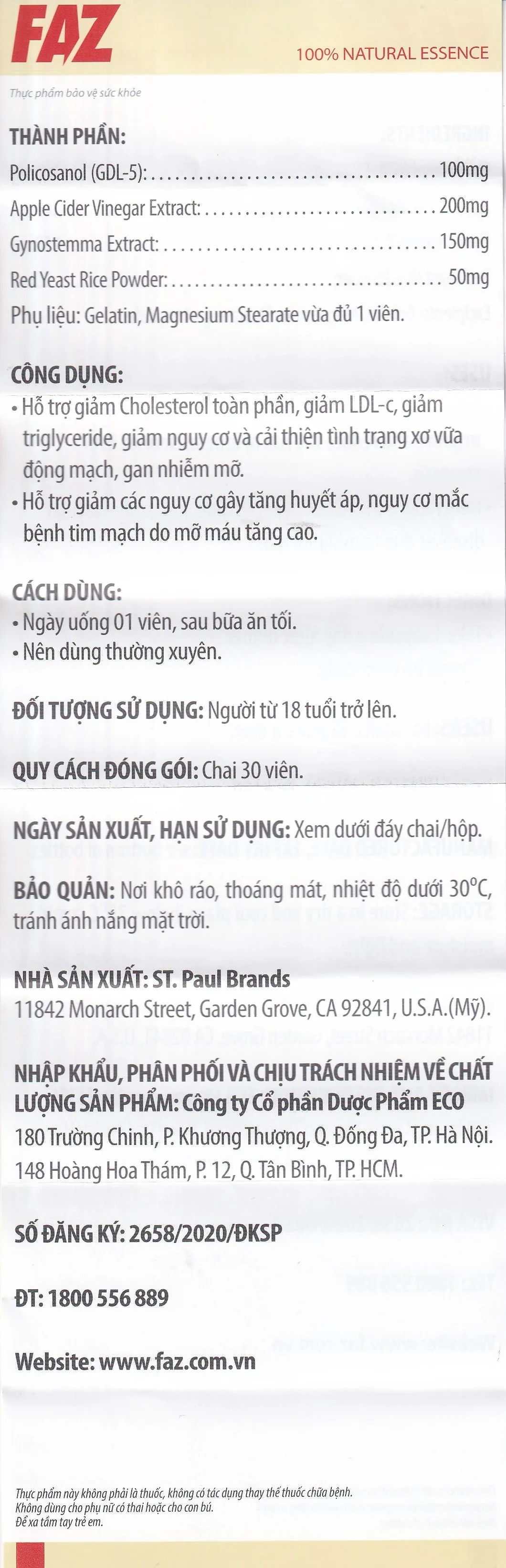 Hình ảnh Viên uống FAZ Ecogreen hỗ trợ giảm cholesterol toàn phần, giảm LDL-c (30 viên)