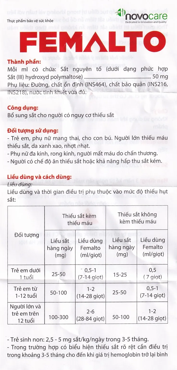 Hình ảnh Dung dịch uống Femalto 15ml Novocare bổ sung sắt do thiếu sắt