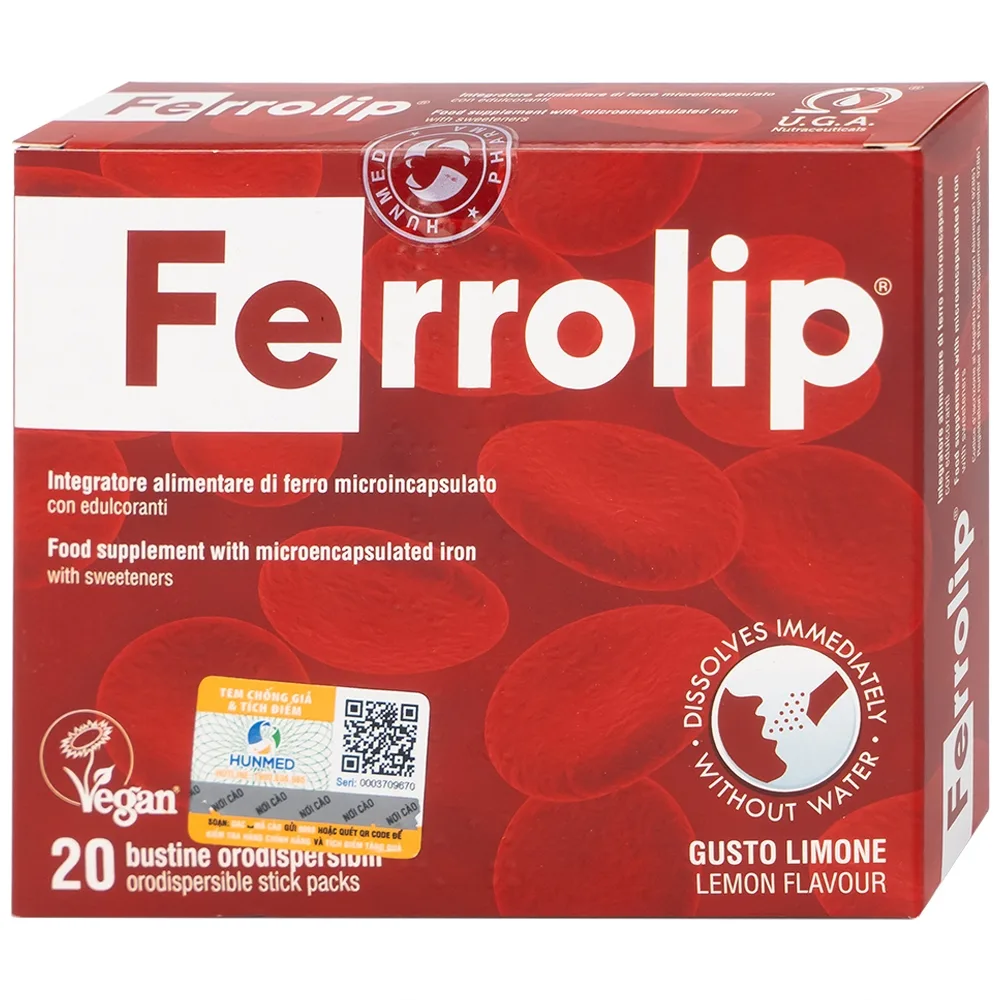 Hình ảnh Sắt Ferrolip Uga hỗ trợ tạo hồng cầu, giúp giảm nguy cơ thiếu máu do thiếu sắt (20 gói)