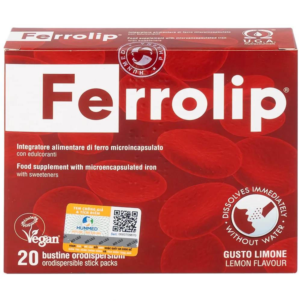 Hình ảnh Sắt Ferrolip Uga hỗ trợ tạo hồng cầu, giúp giảm nguy cơ thiếu máu do thiếu sắt (20 gói)
