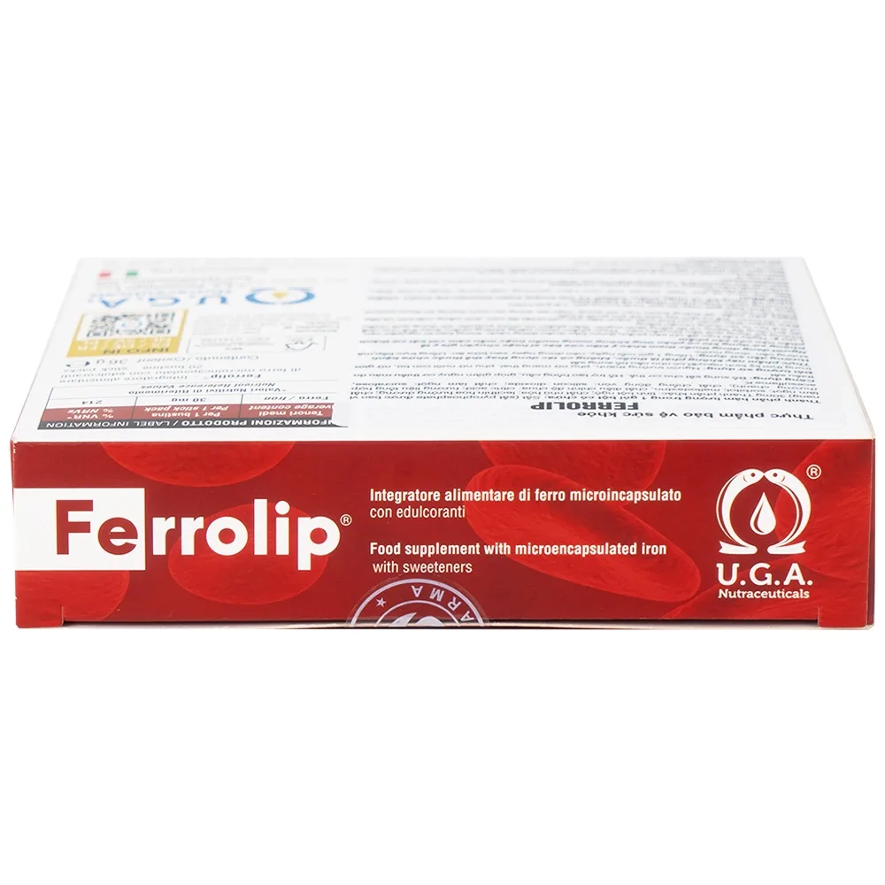 Hình ảnh Sắt Ferrolip Uga hỗ trợ tạo hồng cầu, giúp giảm nguy cơ thiếu máu do thiếu sắt (20 gói)