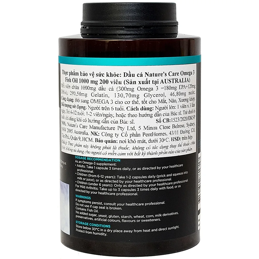 Hình ảnh Viên dầu cá Fish Oil 1000mg Omega 3 Nature's Care bổ sung Omega 3, tốt cho mắt, não (200 viên)