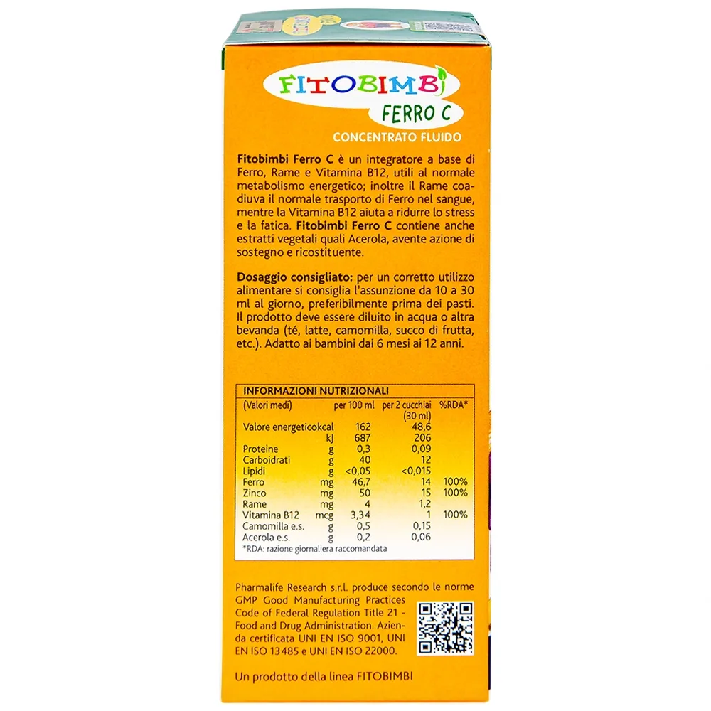 Hình ảnh Siro Fitobimbi Ferro C Concentrato Fluido bổ sung sắt, kẽm, vitamin C cho cơ thể (200ml)