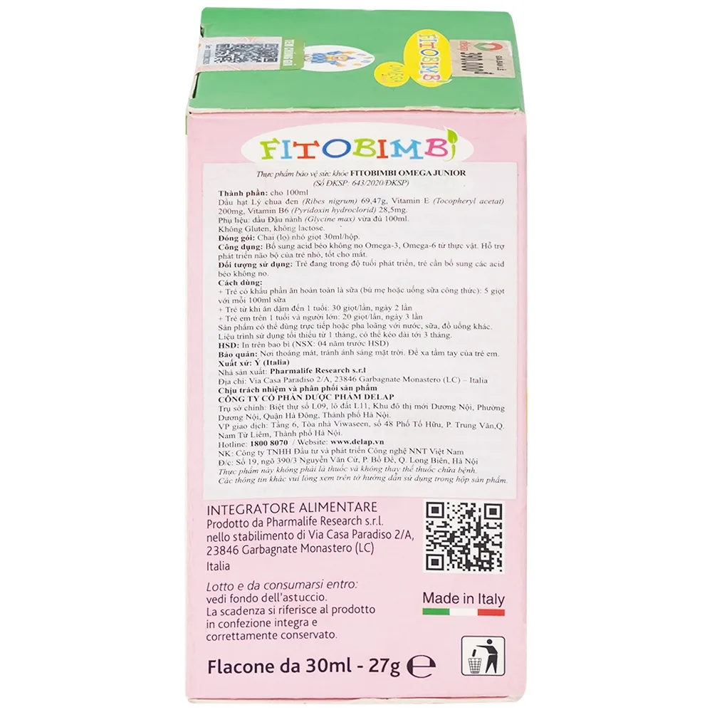 Hình ảnh Siro Fitobimbi Omega Junior Gocce Pharmalife bổ sung acid béo không no Omega-3, Omega-6 (30ml)
