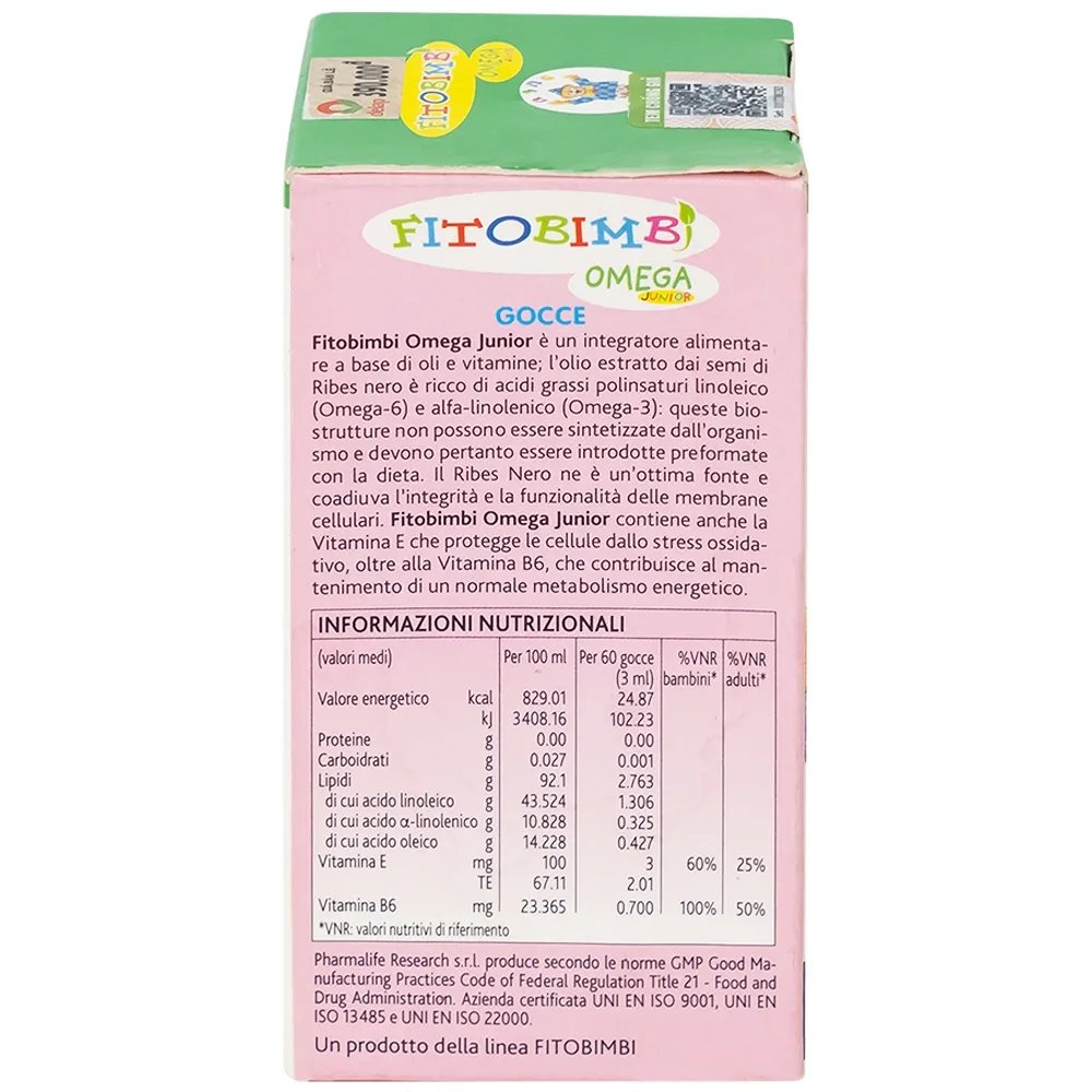 Hình ảnh Siro Fitobimbi Omega Junior Gocce Pharmalife bổ sung acid béo không no Omega-3, Omega-6 (30ml)
