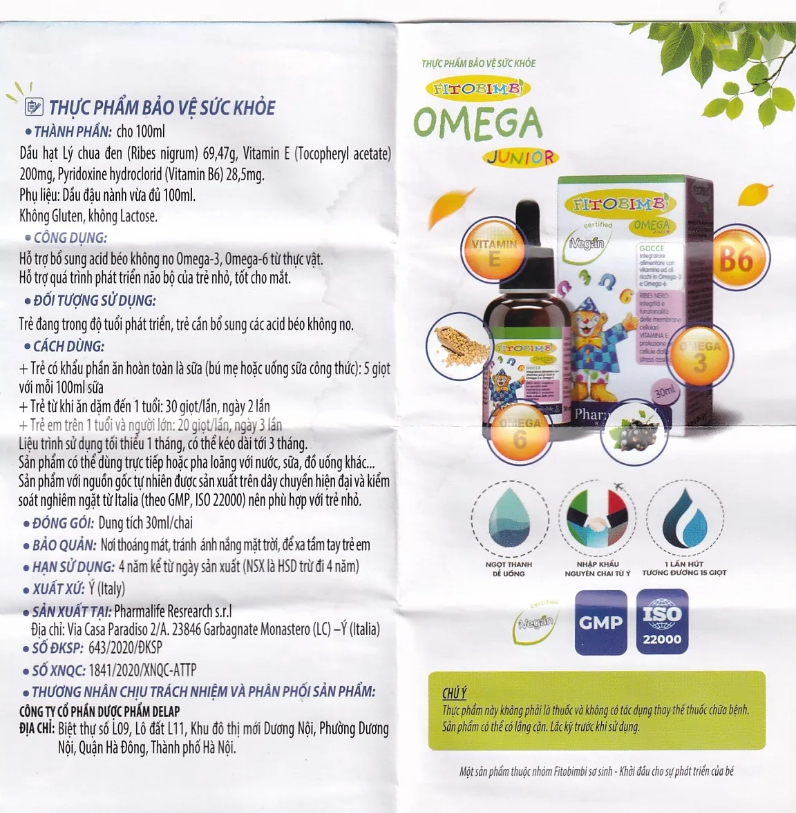 Hình ảnh Siro Fitobimbi Omega Junior Gocce Pharmalife bổ sung acid béo không no Omega-3, Omega-6 (30ml)