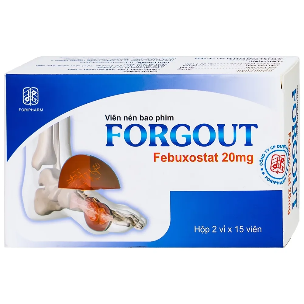 Hình ảnh Viên uống Forgout 20mg Foripharm hạ Acid Uric máu, giảm sưng nóng đỏ đau các khớp (2 vỉ x 15 viên)
