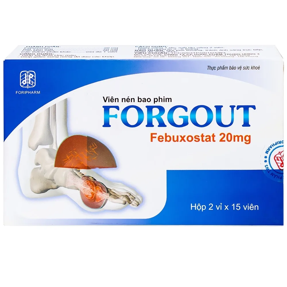 Hình ảnh Viên uống Forgout 20mg Foripharm hạ Acid Uric máu, giảm sưng nóng đỏ đau các khớp (2 vỉ x 15 viên)
