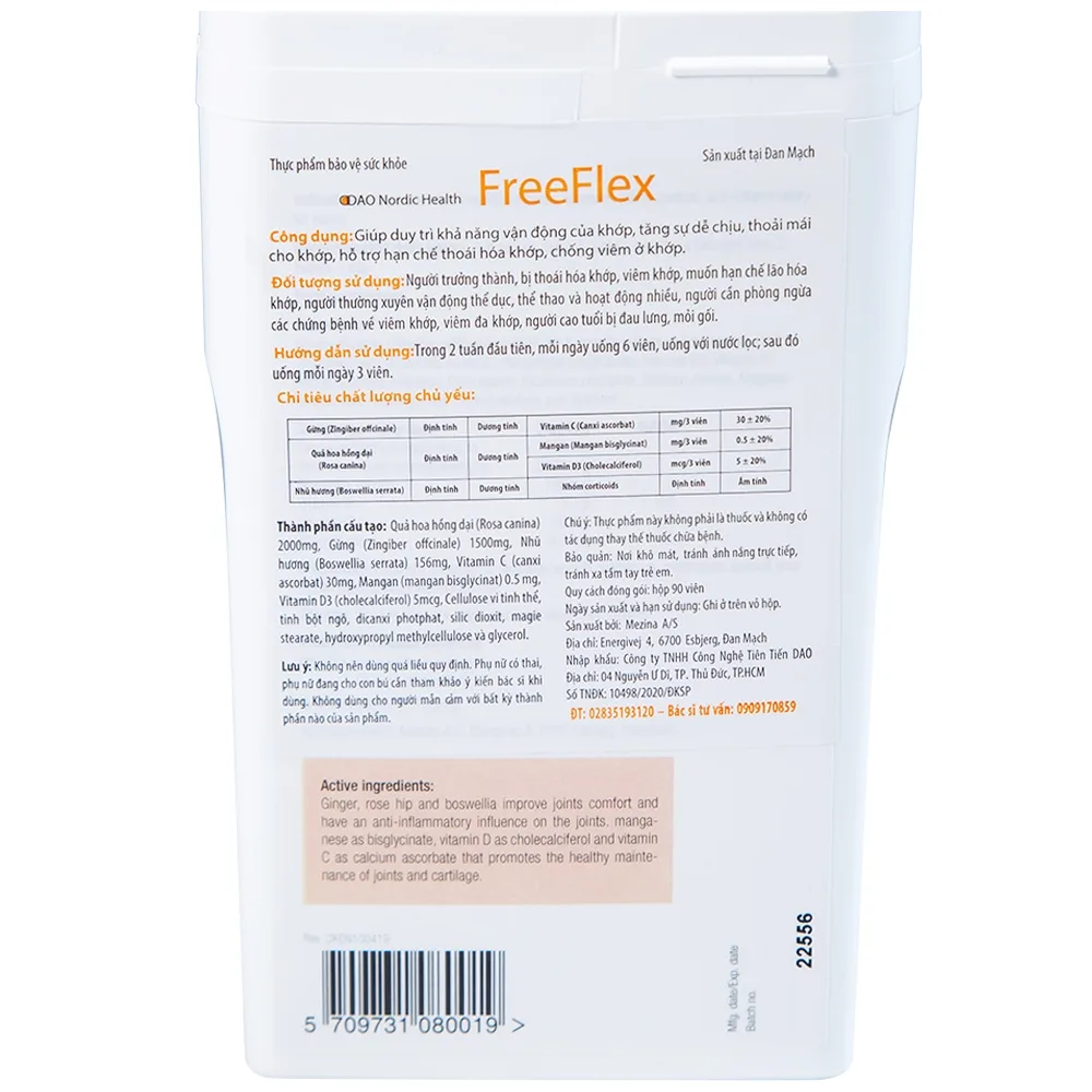 Hình ảnh Viên uống Free Flex DAO Nordic Health hỗ trợ hạn chế thoái hóa khớp, chống viêm ở khớp (90 viên)