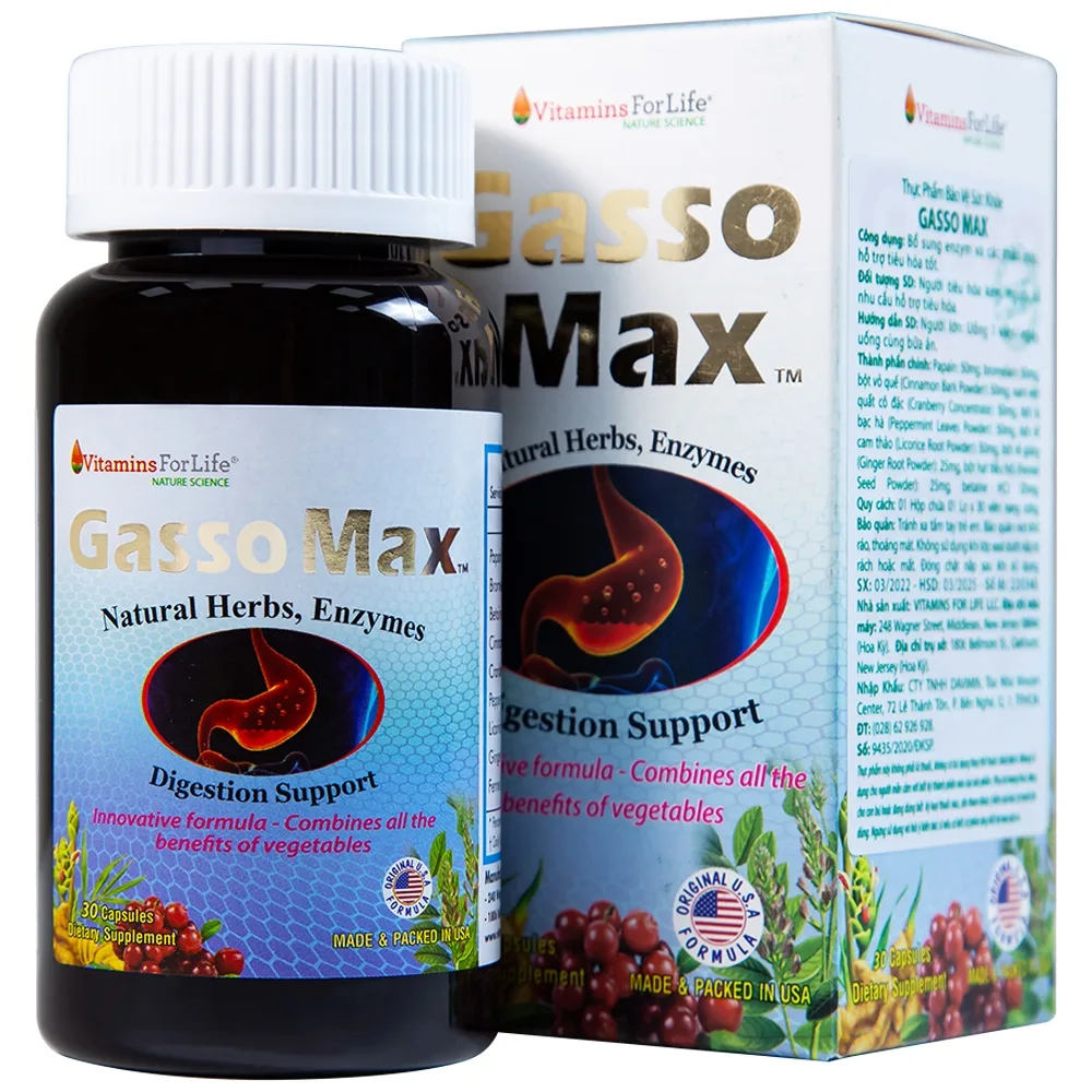 Hình ảnh Viên uống Gasso Max Vitamins For Life bổ sung enzyme và các thảo mộc, hỗ trợ tiêu hóa tốt (30 viên)