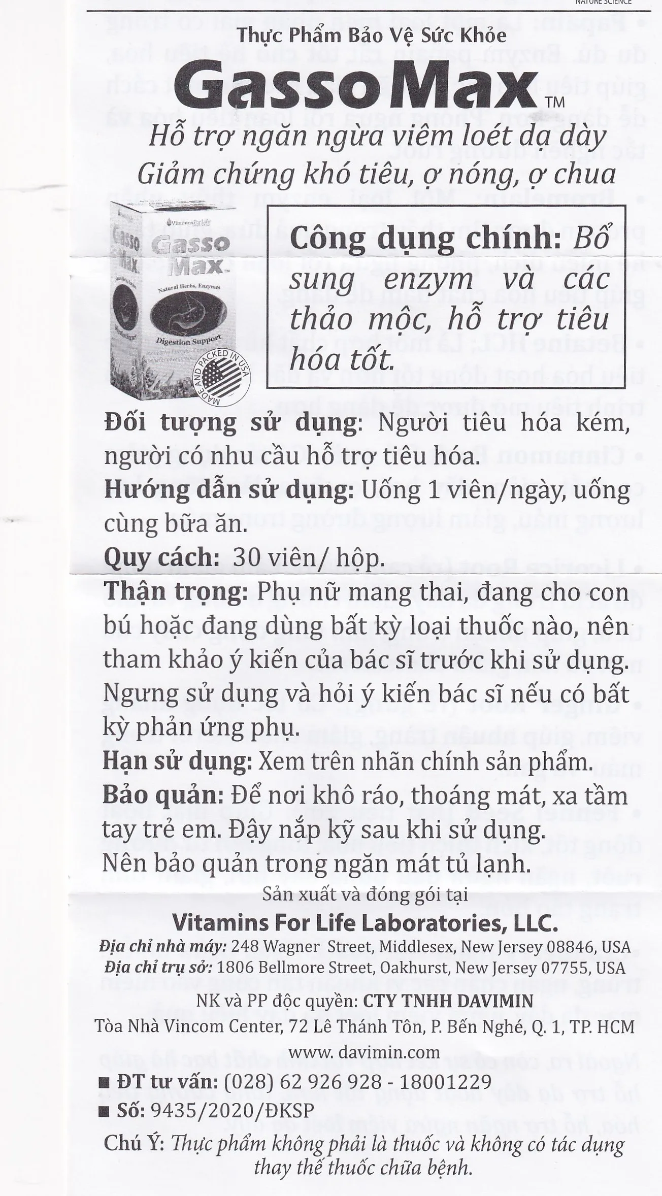 Hình ảnh Viên uống Gasso Max Vitamins For Life bổ sung enzyme và các thảo mộc, hỗ trợ tiêu hóa tốt (30 viên)