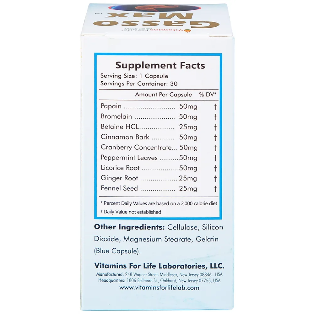Hình ảnh Viên uống Gasso Max Vitamins For Life bổ sung enzyme và các thảo mộc, hỗ trợ tiêu hóa tốt (30 viên)