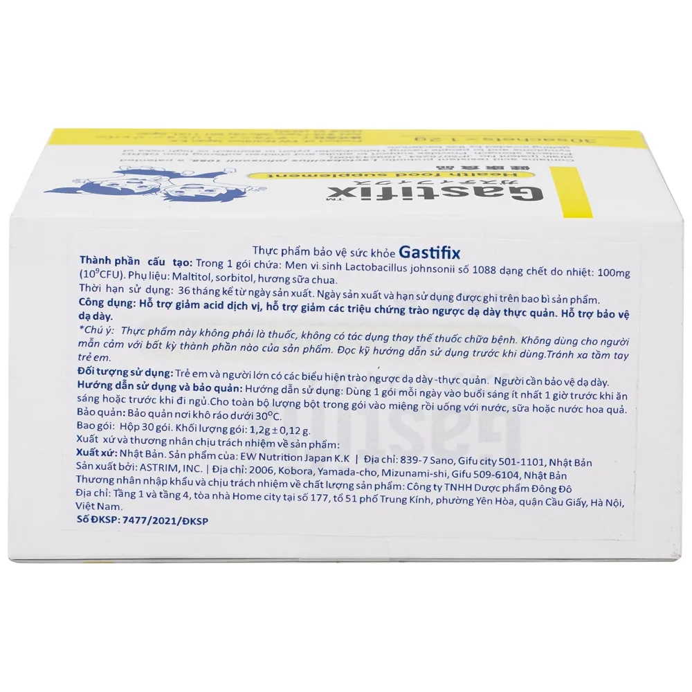 Hình ảnh Thực phẩm bảo vệ sức khỏe Gastifix EW Nutrition hỗ trợ giảm acid dịch vị, triệu chứng trào ngược dạ dày thực quản (30 gói x 1.2g)