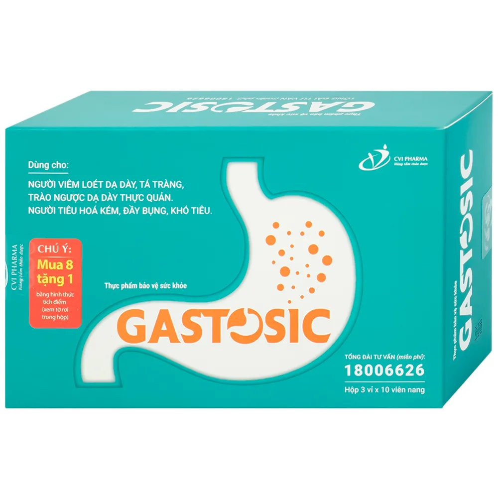 Hình ảnh Viên uống Gastosic CVI Pharma giúp tiêu hóa tốt, bảo vệ niêm mạc dạ dày (3 vỉ x 10 viên)