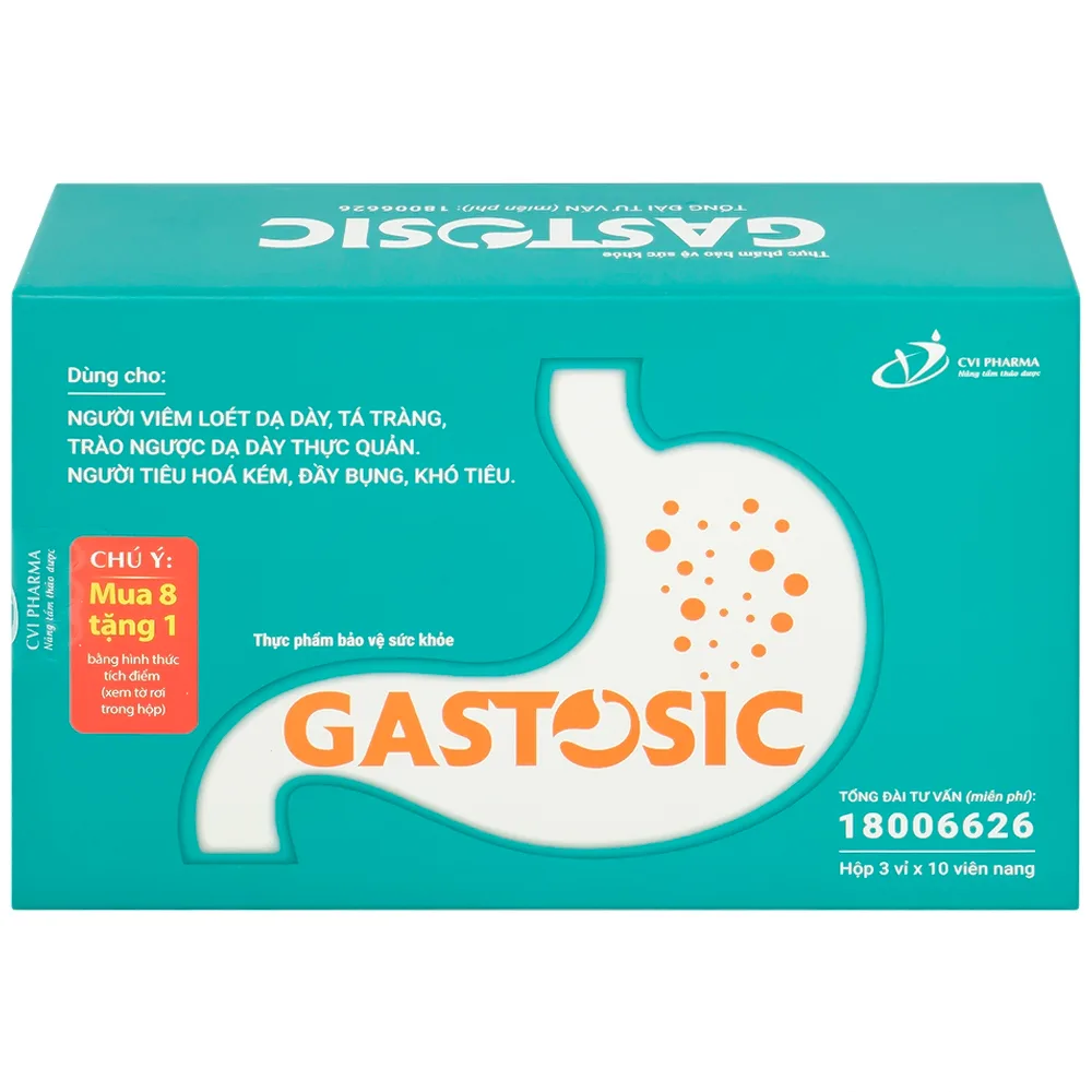 Hình ảnh Viên uống Gastosic CVI Pharma giúp tiêu hóa tốt, bảo vệ niêm mạc dạ dày (3 vỉ x 10 viên)