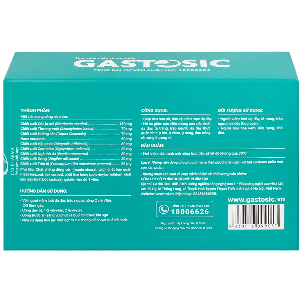 Hình ảnh Viên uống Gastosic CVI Pharma giúp tiêu hóa tốt, bảo vệ niêm mạc dạ dày (3 vỉ x 10 viên)