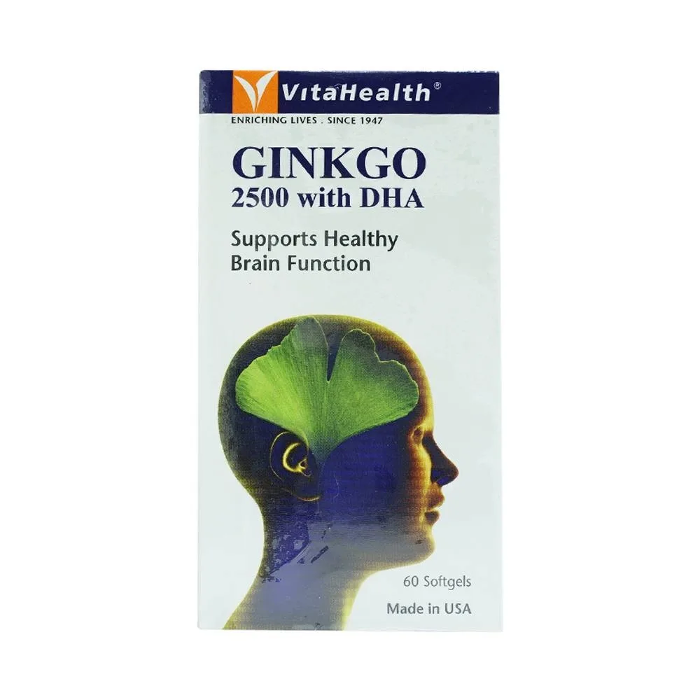 Hình ảnh Viên uống Ginkgo 2500 With DHA VitaHealth hỗ trợ chức năng não bộ, tăng cường khả năng ghi nhớ (60 viên)