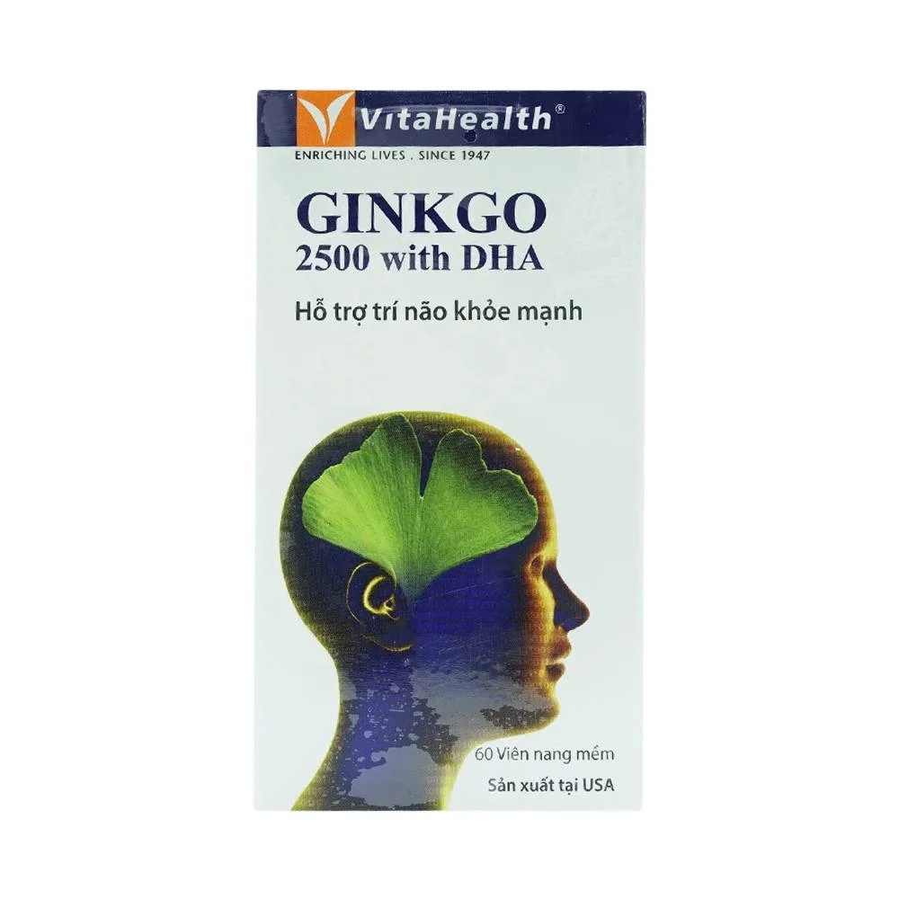 Hình ảnh Viên uống Ginkgo 2500 With DHA VitaHealth hỗ trợ chức năng não bộ, tăng cường khả năng ghi nhớ (60 viên)