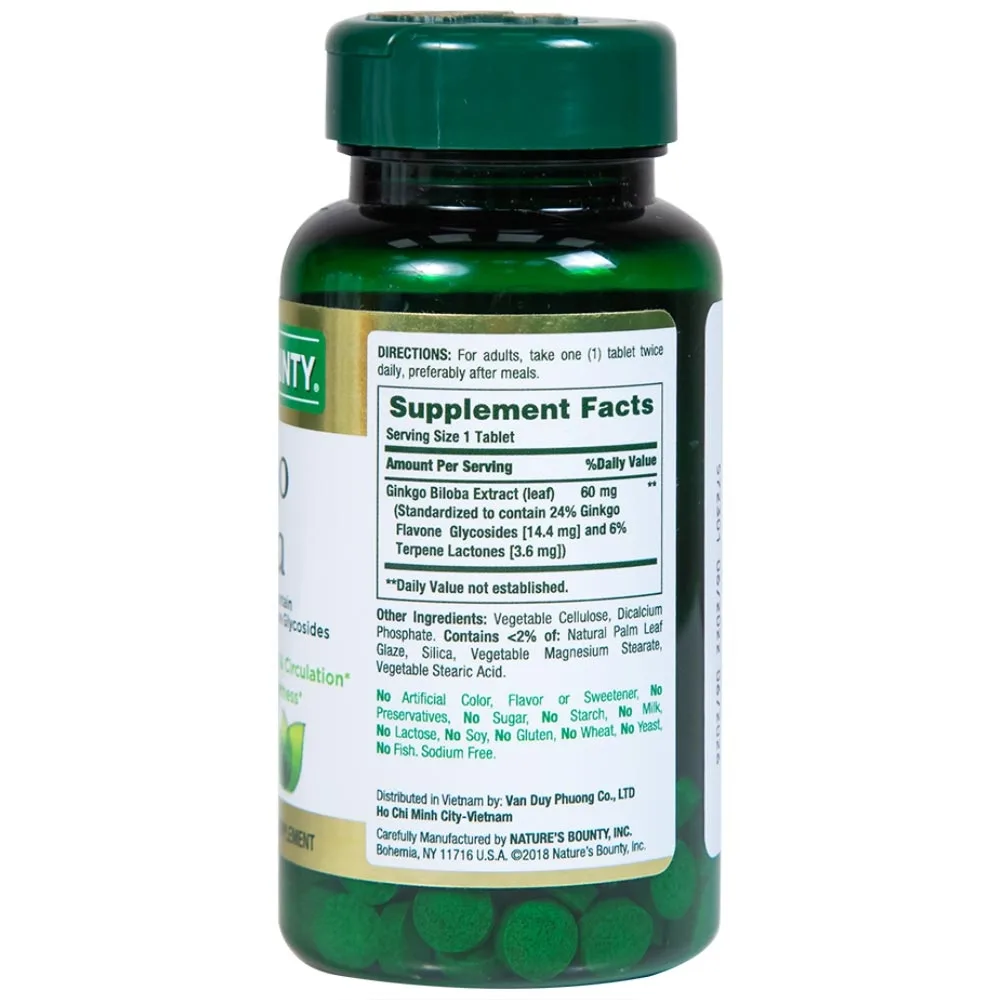 Hình ảnh Viên uống Ginkgo Biloba 60mg Nature's Bounty hỗ trợ tăng cường tuần hoàn não (60 viên)