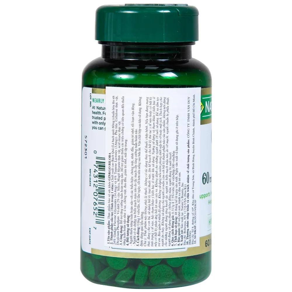 Hình ảnh Viên uống Ginkgo Biloba 60mg Nature's Bounty hỗ trợ tăng cường tuần hoàn não (60 viên)