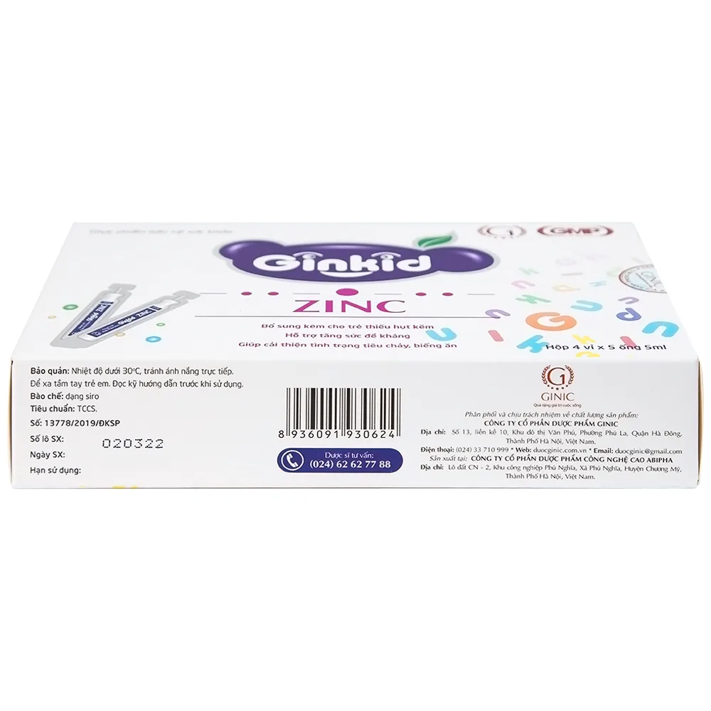 Hình ảnh Siro Ginkid ZinC bổ sung kẽm, hỗ trợ tăng sức đề kháng (4 vỉ x 5 ống x 5ml)