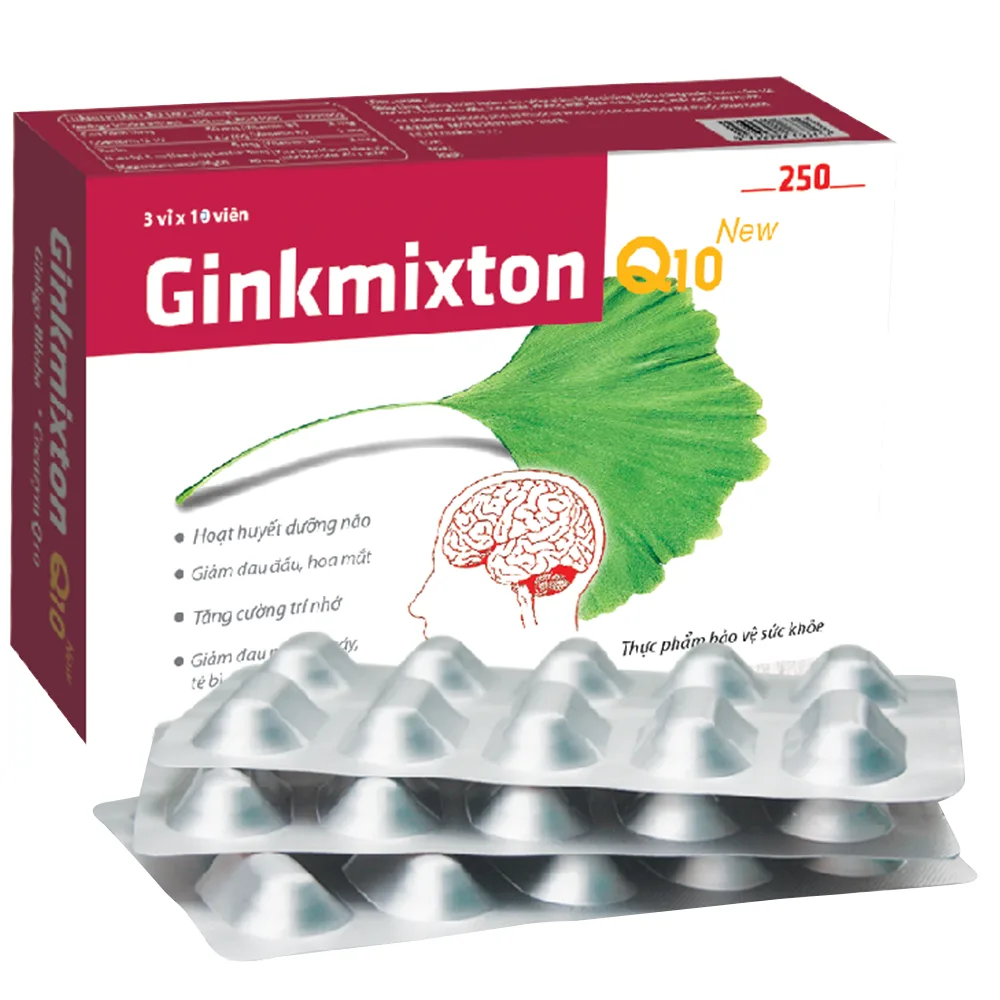 Hình ảnh Viên uống Ginkmixton Q10 New hoạt huyết dưỡng não, giảm đau đầu (3 vỉ x 10 viên)