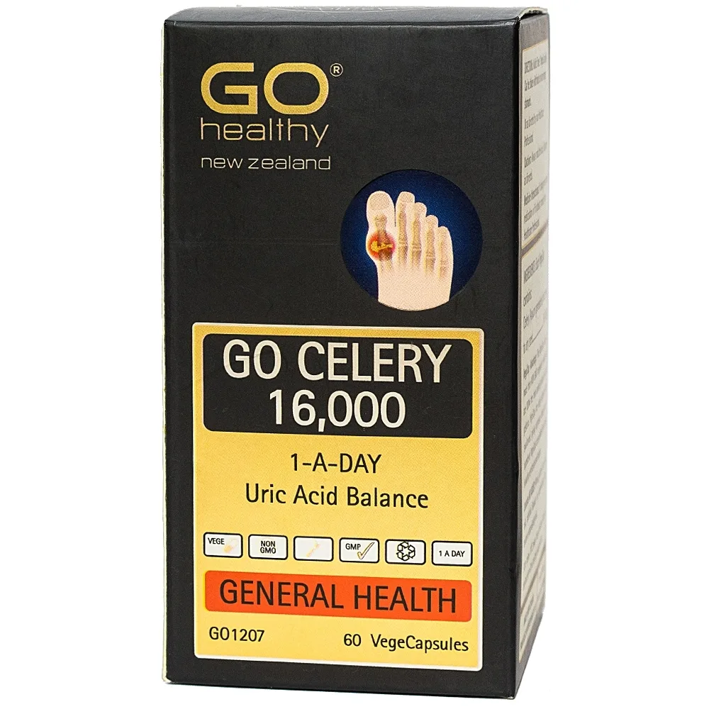 Hình ảnh Viên uống Go Celery 16,000 hỗ trợ giảm uric acid, giảm triệu chứng sưng, đau do gout (60 viên)