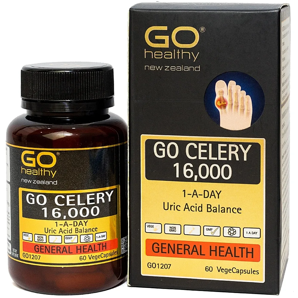 Hình ảnh Viên uống Go Celery 16,000 hỗ trợ giảm uric acid, giảm triệu chứng sưng, đau do gout (60 viên)