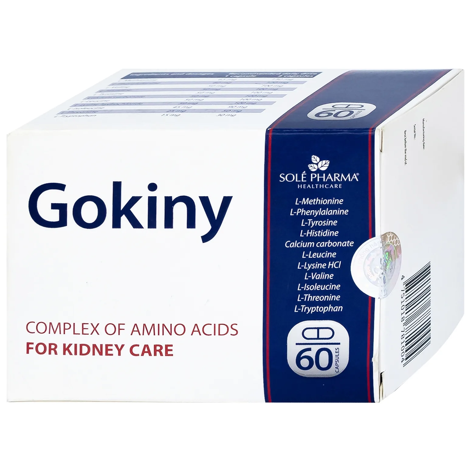 Hình ảnh Viên uống Gokiny Solé Pharm bổ sung các amino acid cho cơ thể, tăng cường sức khỏe (6 vỉ x 10 viên)